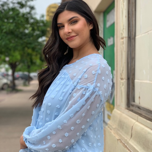 Blue Swiss Dot Long Sleeve Lined Top NWT Size Small - Picture 6 of 8